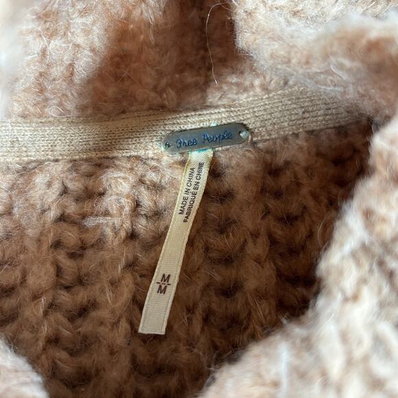 Free People Sweater Orange Chunky Knit Wool Blend Turtle Neck Boho Womens Medium - Picture 3 of 7